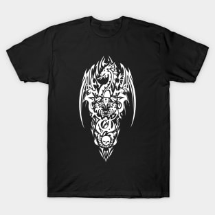 TRIBAL DRAGON TIGER SKULL DESIGN T-Shirt